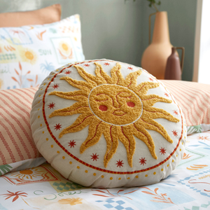 Fusion Soleil Textured Embroidery 40cm Round Filled Cushion Yellow
