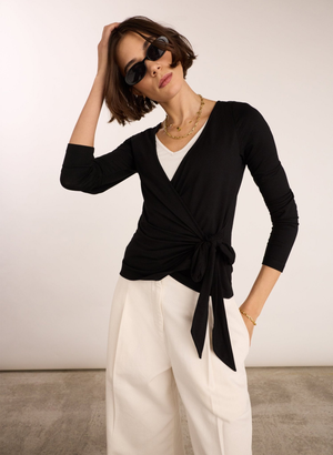 Gabrielle Double Layer Wrap Top - UK 16 | EU 42 | US 12 / Caviar Black
