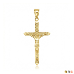 Solid Gold Passion Cross Crucifix Pendant Necklace 1.23" ( 31 mm )(Available in Yellow/Rose/White And Two Tone Gold)