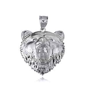 .925 Sterling Silver Grizzly Bear Pendant Necklace