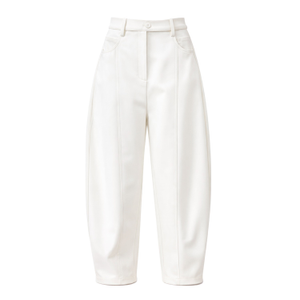 High Waisted Barrel Leg Pants - White (XL)