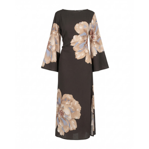Long Floral Dress With Round Neck And Straps At The Back Black (one size)