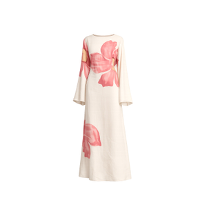 Long Floral Dress With Square Neckline And Straps At The Back Pink (one size)