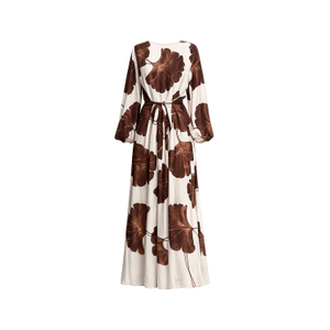 Long Ginkgo Flower Dress With Round Neck And Straps At The Back Brown (one size)