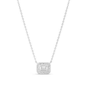 Statement Emerald And Baguette Pendant Necklace - Silver (16")