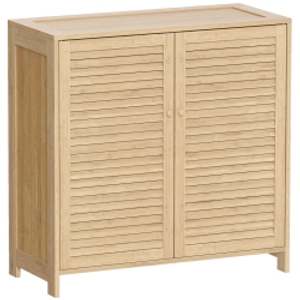 HOMCOM Armario para Zapatos de Bambú con Puertas de Persiana Capacidad para 14 Pares Estantes Ajustables Natural