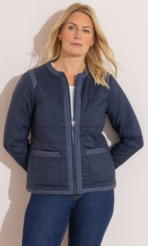 Anna Rose Quilted Collarless Jacket - Navy