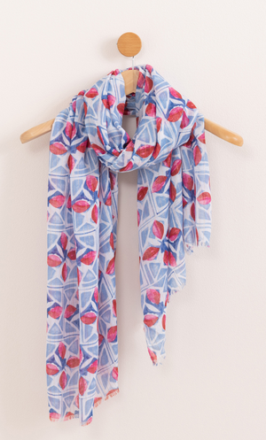 Lightweight Geometric Print Scarf - Blue/Pink