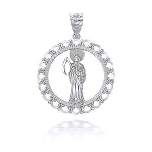 Silver Santa Muerte Patron Saint of Death, Protection, and Healing Openwork Pendant Necklace (S,M,L)