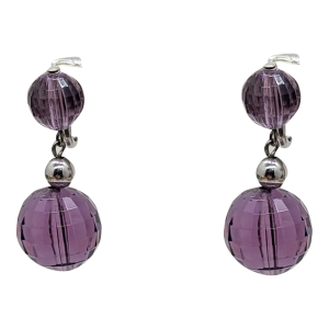 Vintage Early 1960s Signed Napier Faceted Faux-Amethyst Ball Drop Clip Earrings-2 Pieces