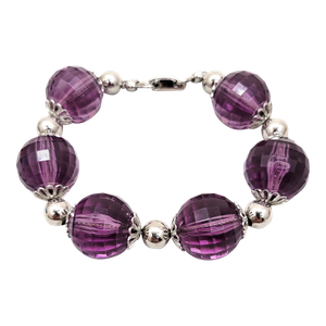 Vintage 1960s Signed Napier Rhodium Plated Purple Faceted Beaded Bracelet