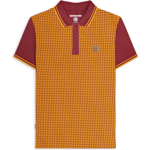 Lambretta Mens Houndstooth Short Sleeve Polo Shirt - XL / Burgundy