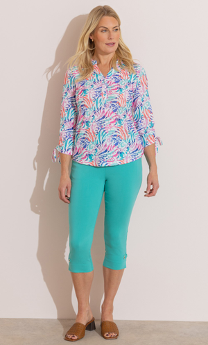 Anna Rose Elasticated Cropped Trousers - Aqua