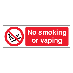 No Smoking Or Vaping - Slim Landscape 300 x 100 mm - Self Adhesive Vinyl