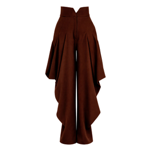 High-Waist Barrel Trousers - Brown (XL)