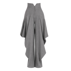 High-Waist Barrel Trousers - Grey (XL)