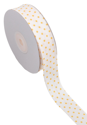 Biais à pois - Jaune sur fond blanc