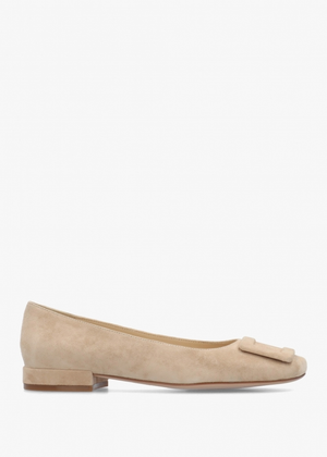 East Beige Suede Buckle Trim Flat Pumps
