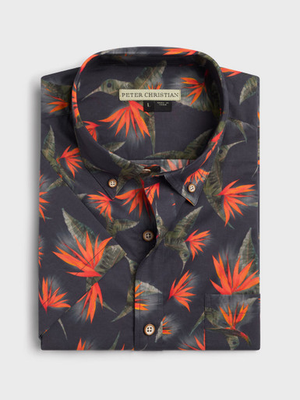 Navy Hummingbird Hawaiian Shirt