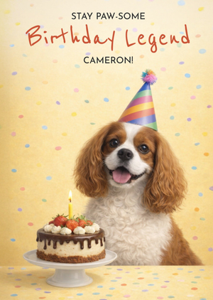 Stay Paw-Some Cavalier King Charles Spaniel Birthday Card