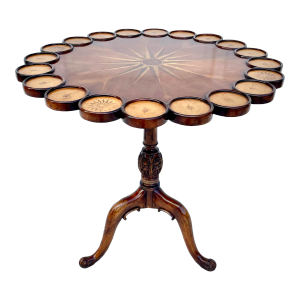 English Chippendale Jonathan Charles Walnut Starburst Inlay Table With Leather Details