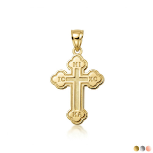 Gold Saint Nicholas Greek Orthodox Russian Cross Pendant Necklace (Available in Yellow/Rose/White Gold)