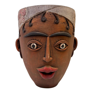 Vintage Mexican Folk Art Terracotta Face Planter