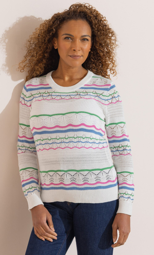 Anna Rose Striped Knitted Jumper - White/Multi