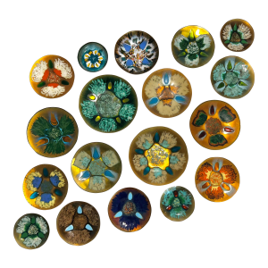 Mid 20th Century Gump's Signed Original Edwards Star Copper & Enamel Plates - 18 Piece Set