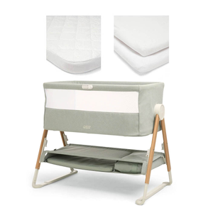 Mamas & Papas Lua Bedside Crib Bundle with Mattress Protector & Fitted Sheets - Sage