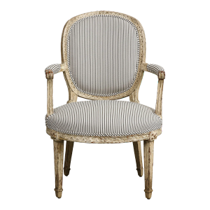 19th Century French Louis XVI Style Fauteuil Chair in Striped Linen Upholstery