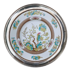 Shreve & Co San Francisco Sterling Rimmed Spode ‘India Tree’ China Charger Plate
