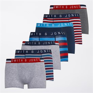 Smith And Jones Mens Mixson Seven Pack Boxer Shorts Grey Marl/Yarn Dyed Stripe/Navy/Charcoal Marl Grey Marl/Yarn Dyed Stripe/Navy/Grey Marl/Yarn Dyed Stripe/Charcoal Marl/Yarn Dyed Stripe