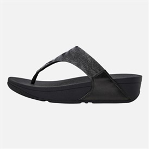 FitFlop Womens Lulu Glitz Toe Post Sandals All Black
