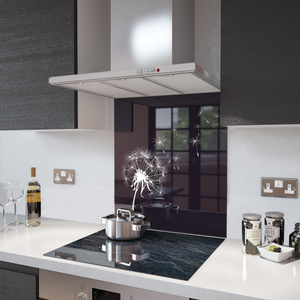Glass Splashback With Fixing Holes in Dandelion - 70cm Wide x 75cm High