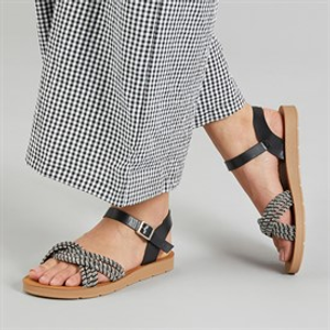 Brave Soul Womens Stevie Ankle Strap Sandals Black/White
