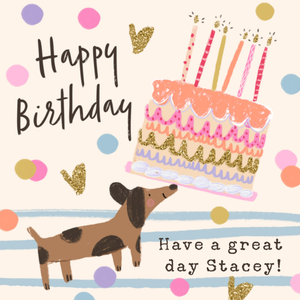 Moonpig Cute Sausage Dog With Cake Happy Birthday Card