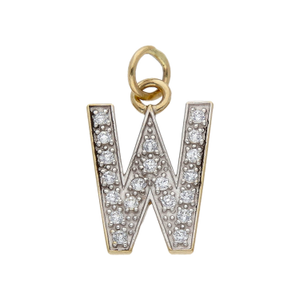 Pre-Owned 9ct Gold Cubic Zirconia Set Initial W Pendant