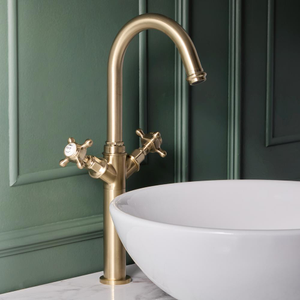 Milano Elizabeth - Traditional Crosshead High Rise Mono Basin Mixer Tap - Brushed Brass