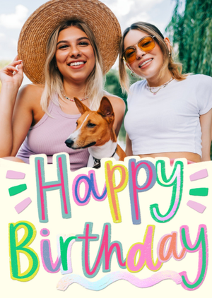 Happy Birthday Colourful Typography Photo Upload Card