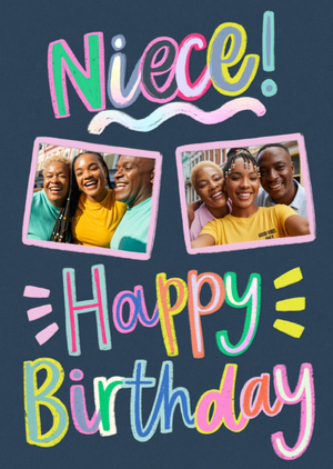 Niece Happy Birthday Photo Upload Colourful Typography Card