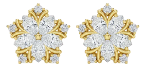 Snowflake Earrings Studs in 14k Gold, A Pair