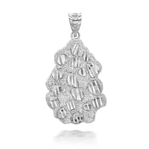 Silver Diamond Cut Nugget Pendant Necklace