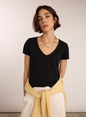 Riley Organic Cotton V-Neck Slim Tee - UK 10 | EU 36 | US 06 / Caviar Black
