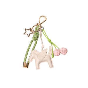 Key Chain Safari Green With Charms - White Flying Horse And Pink Cherries (one size)