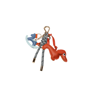 Key Chain Stone Grey With Charms - Orange Dog And Blue Rocking Horse (one size)