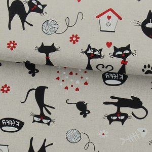 Toile de coton canvas - Chats noirs