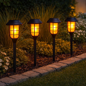 4 Garden Solar Stake Lights Dancing Flame 33cm