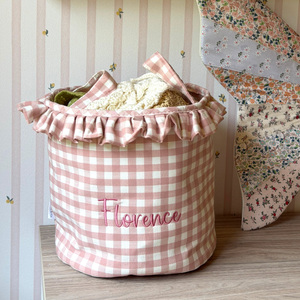 Mabel & Fox - Personalised Gingham Ruffle Basket - Pink