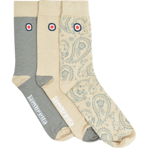 Lambretta Mens Paisley 3 Pack Crew Socks - Iron Stone - OS - One Size / Iron Stone